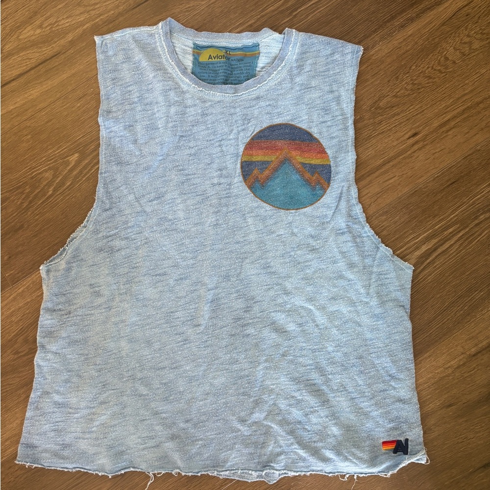 Aviator Nation boyfriend tank XL light blue sleeveless shirt